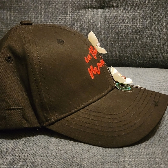 OOAK Floral Embroidered Baseball Cap Black Red Adjustable Hat main image 6